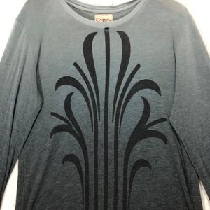 Gypsy 05 Ombre Graphic Long Sleeve Top XXL Gray Black Dip Dye Made in Hollywood